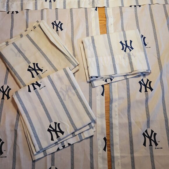NEW YORK YANKEES Curtain Set 4 Panels 2 Valance VTG 1996 Decorative MLB RARE - Picture 7 of 16